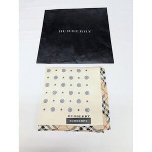 Burberry Pocket Square Cream Medallion Print Check Trim Vintage Japan